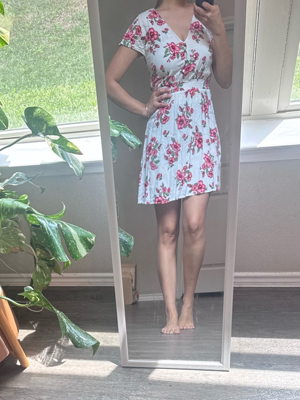 H&M White Dress with Pink Floral Print